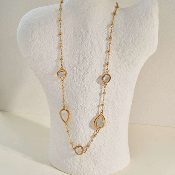 Wholesale Women's Geometric Stainless Steel 18K Electroplated Beaded Clavicle Chain Jewelry