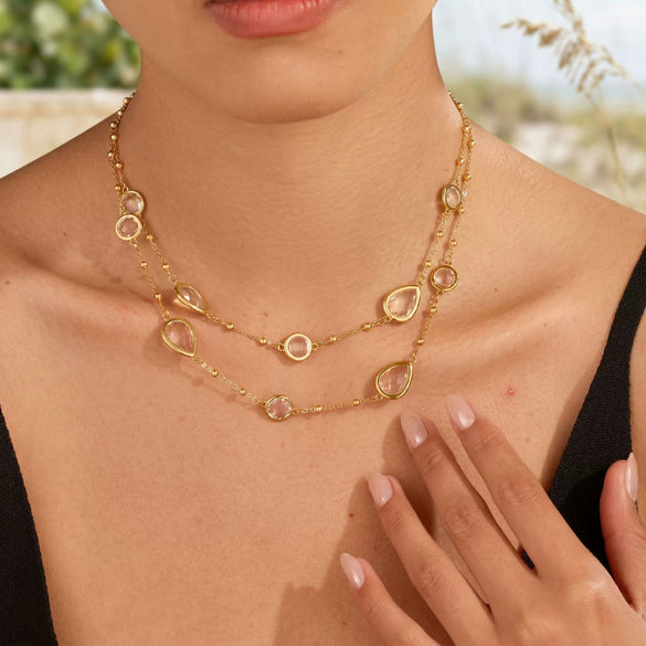 Wholesale Women's Geometric Stainless Steel 18K Electroplated Beaded Clavicle Chain Jewelry