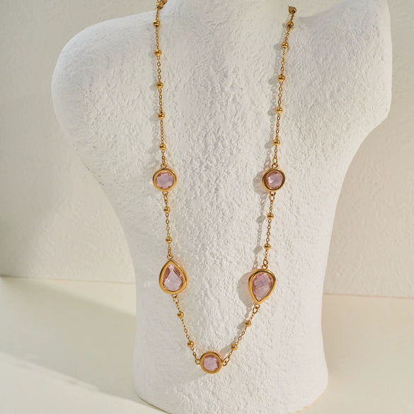 Wholesale Women's Geometric Stainless Steel 18K Electroplated Beaded Clavicle Chain Jewelry