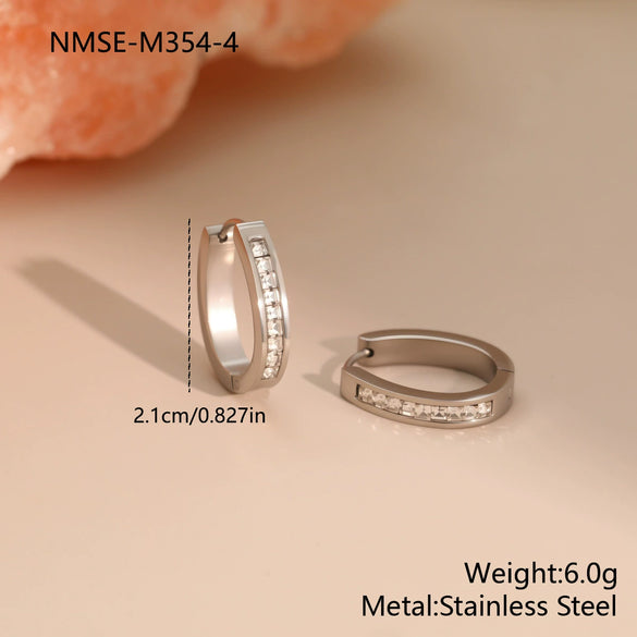 Wholesale Women's Geometric Stainless Steel 18K Electroplated Diamondencrusted Earrings Fashionable Light Luxury Jewelry