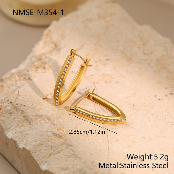 Wholesale Women's Geometric Stainless Steel 18K Electroplated Diamondencrusted Earrings Fashionable Light Luxury Jewelry