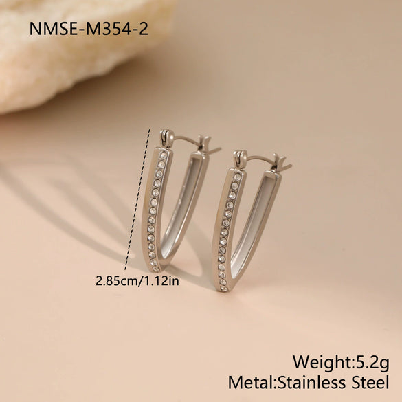 Wholesale Women's Geometric Stainless Steel 18K Electroplated Diamondencrusted Earrings Fashionable Light Luxury Jewelry