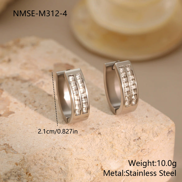 Wholesale Women's Geometric Stainless Steel 18K Electroplated Diamondencrusted Earrings Fashionable Light Luxury Jewelry