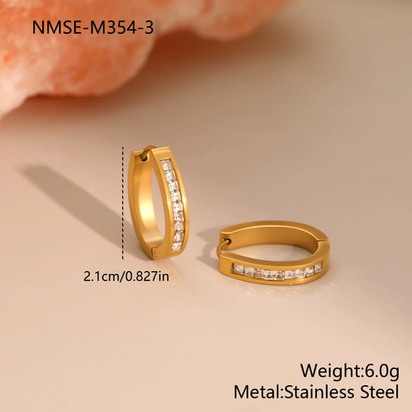 Wholesale Women's Geometric Stainless Steel 18K Electroplated Diamondencrusted Earrings Fashionable Light Luxury Jewelry