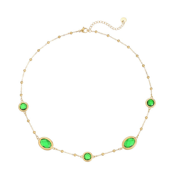 Wholesale Women's Geometric Stainless Steel 18K Electroplated Gemstoneedged Bead Chain Clavicle Chain Jewelry