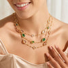 Wholesale Women's Geometric Stainless Steel 18K Electroplated Gemstoneedged Bead Chain Clavicle Chain Jewelry