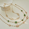 Wholesale Women's Geometric Stainless Steel 18K Electroplated Gemstoneedged Bead Chain Clavicle Chain Jewelry