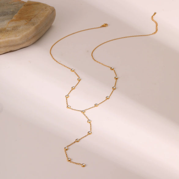 Wholesale Women's Geometric Stainless Steel 18K Electroplated Long Tassel Necklace With Yshaped Regular Chain