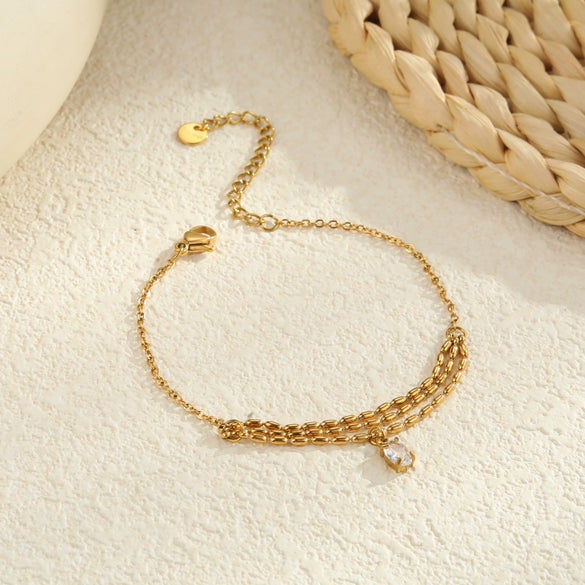 Wholesale Women's Geometric Stainless Steel 18K Electroplated Water Drop Zircon Bracelet