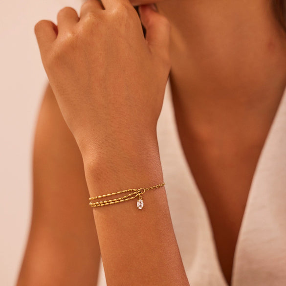 Wholesale Women's Geometric Stainless Steel 18K Electroplated Water Drop Zircon Bracelet
