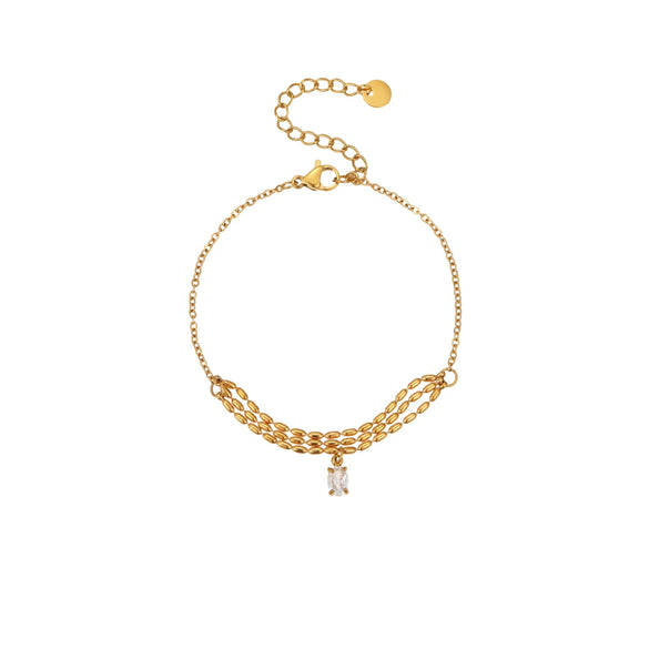 Wholesale Women's Geometric Stainless Steel 18K Electroplated Water Drop Zircon Bracelet