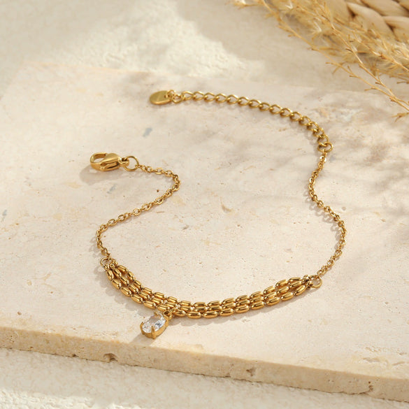 Wholesale Women's Geometric Stainless Steel 18K Electroplated Water Drop Zircon Bracelet