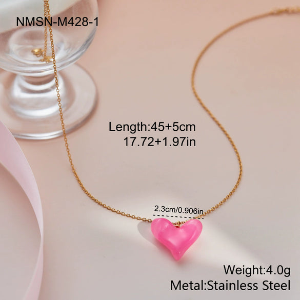 Wholesale Women's Geometric Stainless Steel 18K Gold Electroplated Heart Pendant Necklace Jewelry