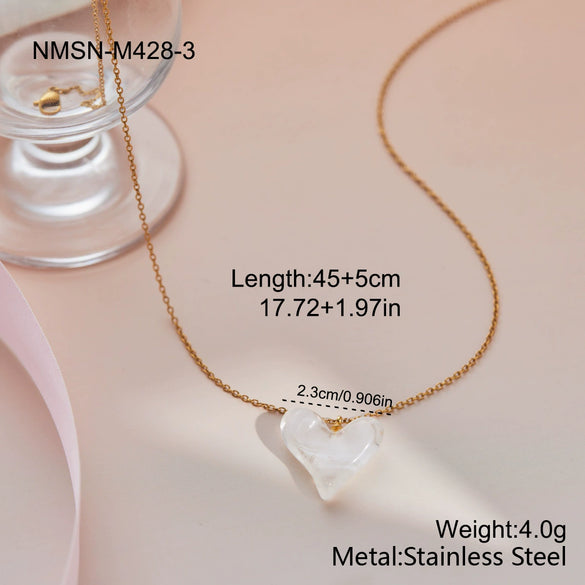 Wholesale Women's Geometric Stainless Steel 18K Gold Electroplated Heart Pendant Necklace Jewelry