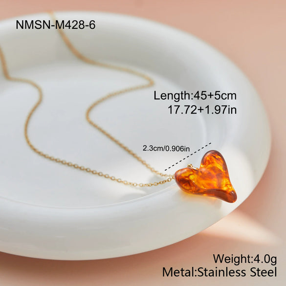 Wholesale Women's Geometric Stainless Steel 18K Gold Electroplated Heart Pendant Necklace Jewelry
