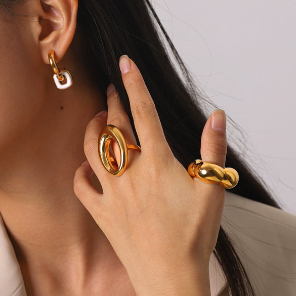 Wholesale Women's Geometric Stainless Steel 18K Gold Electroplated Ring Jewelry