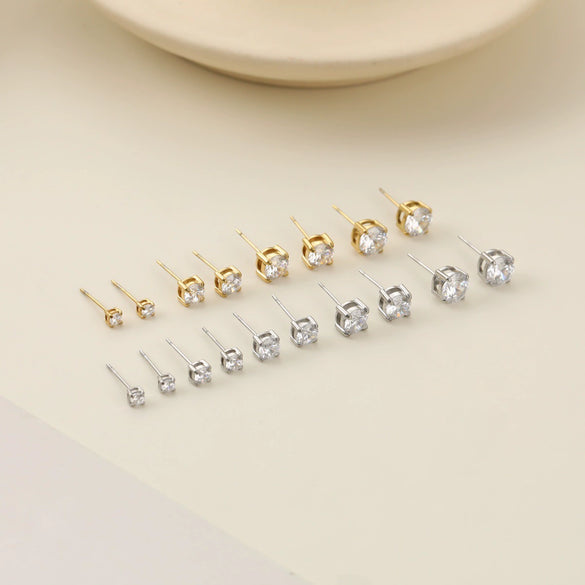 Wholesale Women's Geometric Stainless Steel 18K Gold Electroplated Round Zircon Earrings