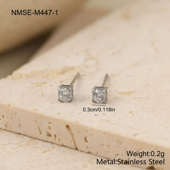 Wholesale Women's Geometric Stainless Steel 18K Gold Electroplated Round Zircon Earrings