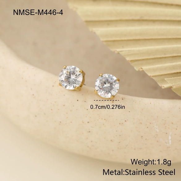 Wholesale Women's Geometric Stainless Steel 18K Gold Electroplated Round Zircon Earrings