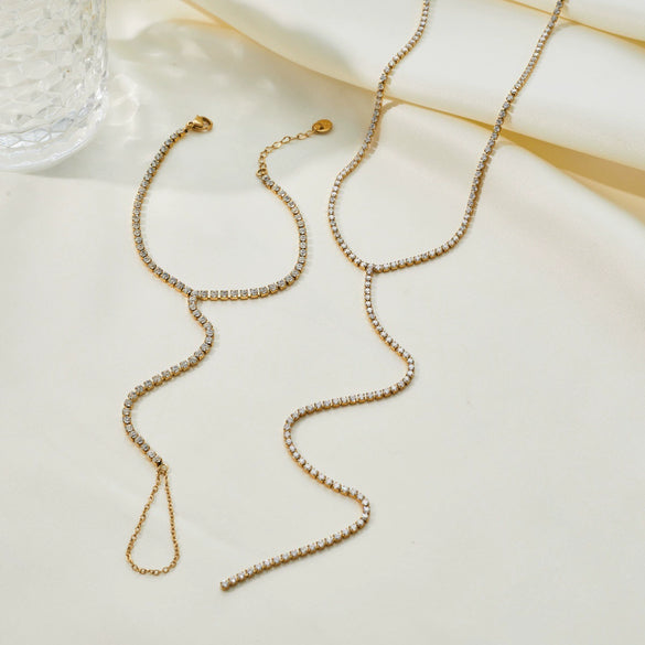Wholesale Women's Geometric Stainless Steel 18K Gold Electroplated Stackable Necklace And Bracelet Set
