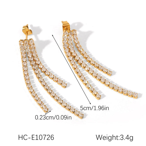 Wholesale Women's Geometric Stainless Steel 18K Gold Electroplated Tassel Long Earrings Jewelry