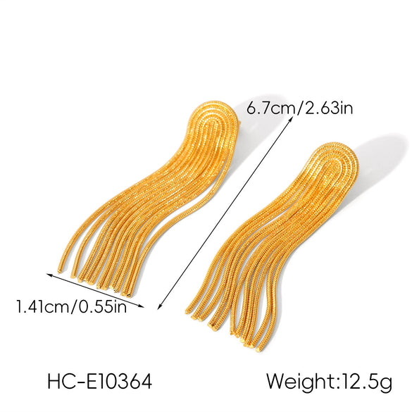 Wholesale Women's Geometric Stainless Steel 18K Gold Electroplated Tassel Long Earrings Jewelry