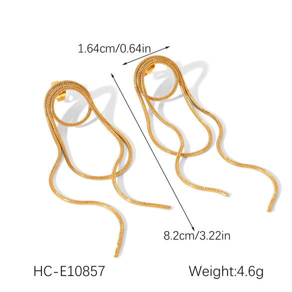 Wholesale Women's Geometric Stainless Steel 18K Gold Electroplated Tassel Long Earrings Jewelry