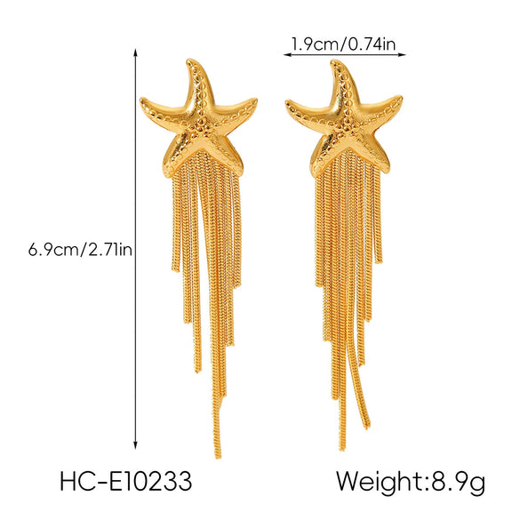 Wholesale Women's Geometric Stainless Steel 18K Gold Electroplated Tassel Long Earrings Jewelry