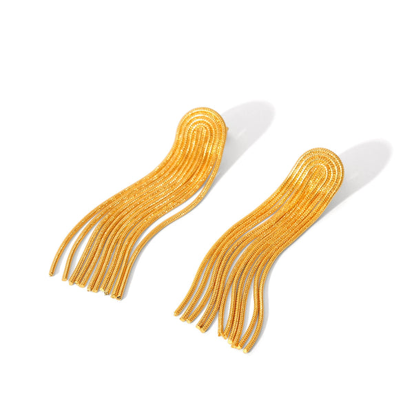 Wholesale Women's Geometric Stainless Steel 18K Gold Electroplated Tassel Long Earrings Jewelry