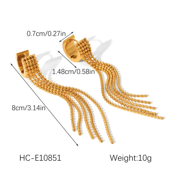 Wholesale Women's Geometric Stainless Steel 18K Gold Electroplated Tassel Long Earrings Jewelry