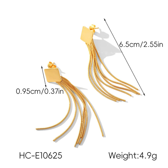 Wholesale Women's Geometric Stainless Steel 18K Gold Electroplated Tassel Long Earrings Jewelry