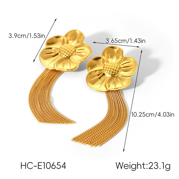 Wholesale Women's Geometric Stainless Steel 18K Gold Electroplated Tassel Long Earrings Jewelry