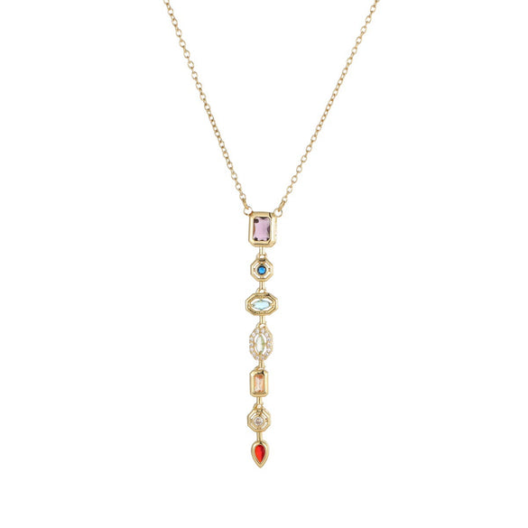 Wholesale Women's Geometric Stainless Steel 18K Gold Electroplated Vertical Bar Necklace Vintage Multi Shaped Splicing Style
