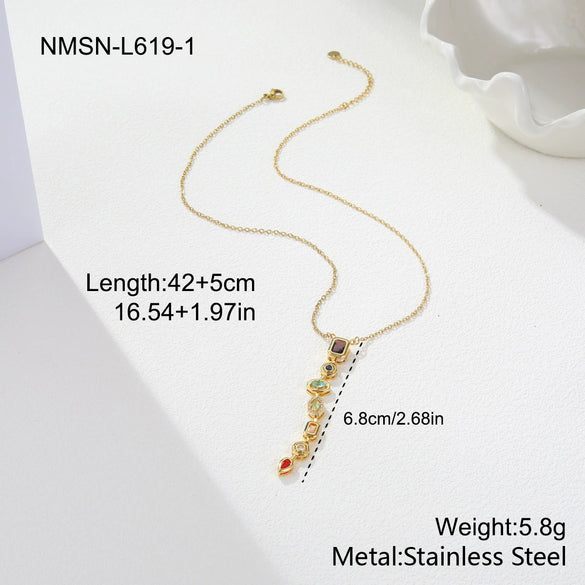 Wholesale Women's Geometric Stainless Steel 18K Gold Electroplated Vertical Bar Necklace Vintage Multi Shaped Splicing Style
