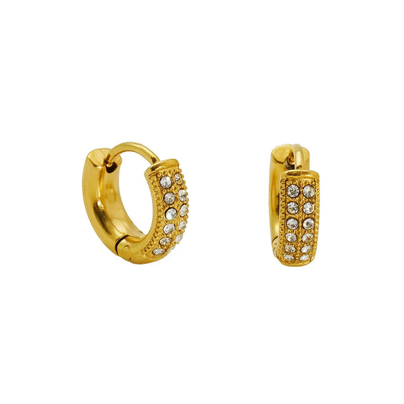 Wholesale Women's Geometric Stainless Steel 18K Gold Plain Hoop Earrings With Diamonds And Electroplating