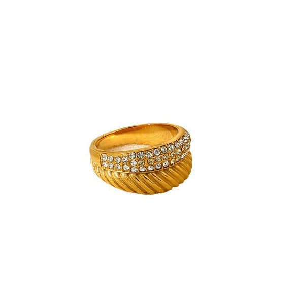 Wholesale Women's Geometric Stainless Steel 18K Gold Plated Double Ring Set With Pearls