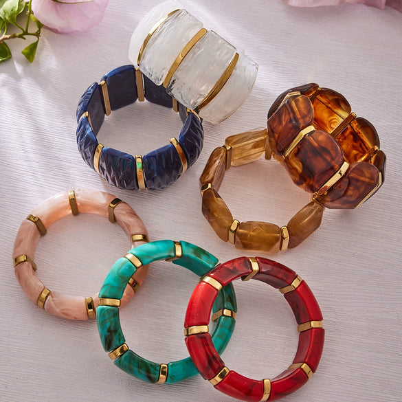 Wholesale Women's Geometric Stainless Steel 18K Gold Plated Elastic Bracelet