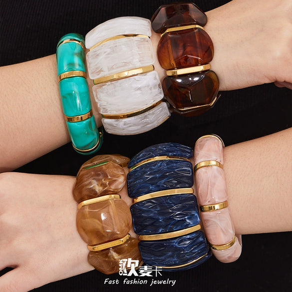 Wholesale Women's Geometric Stainless Steel 18K Gold Plated Elastic Bracelet