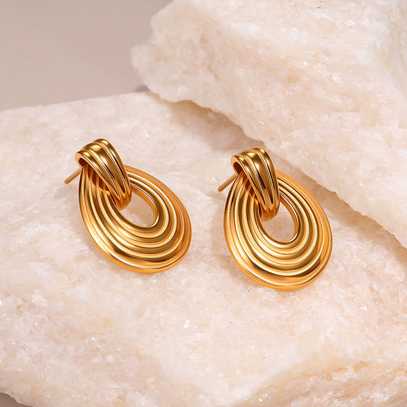 Wholesale Women's Geometric Stainless Steel 18K Gold Plated Fashion Earrings