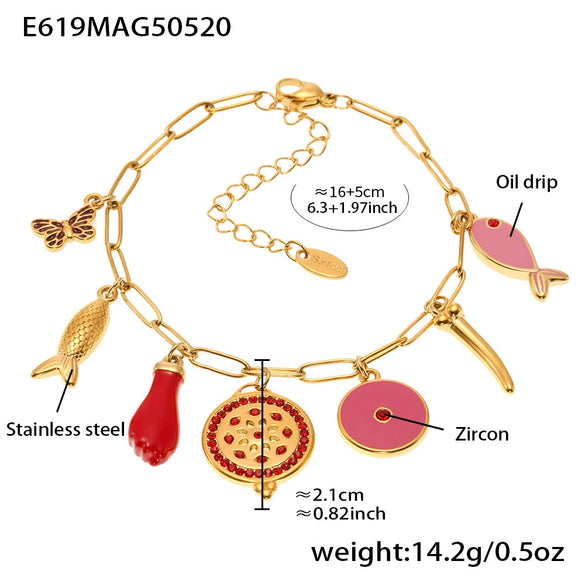 Wholesale Women's Geometric Stainless Steel 18K Gold Plated Fashion Ol Style Pendant Bracelet