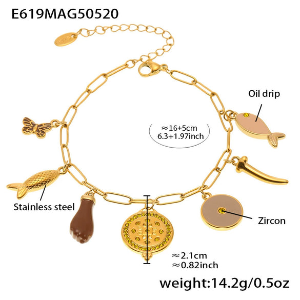 Wholesale Women's Geometric Stainless Steel 18K Gold Plated Fashion Ol Style Pendant Bracelet