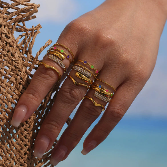 Wholesale Women's Geometric 316L Stainless Steel 18K Gold Plated Fashion Ring Jewelry
