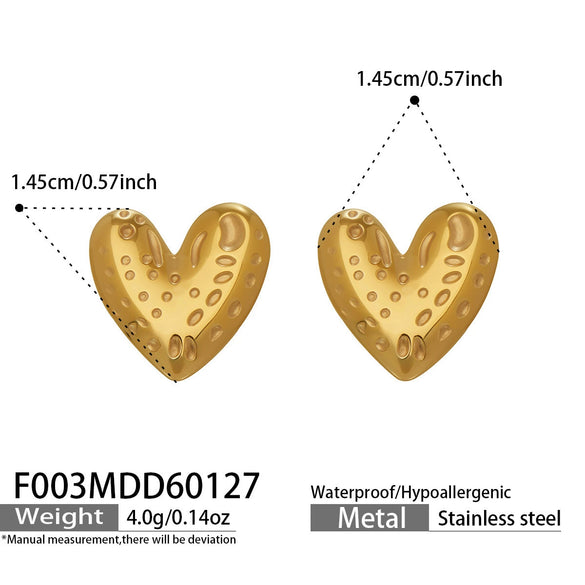 Wholesale Women's Geometric Stainless Steel 18K Gold Plated Hammered Heart Earrings
