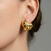 Wholesale Women's Geometric Stainless Steel 18K Gold Plated Hammered Texture Peach Heart Earrings