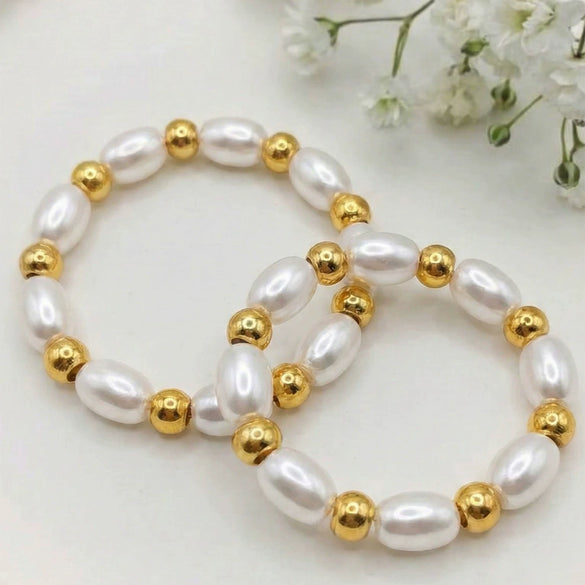 Wholesale Women's Geometric Stainless Steel 18K Gold Plated Handmade Beaded Ring Fashion Accessory