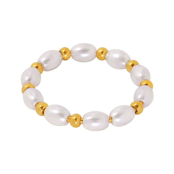 Wholesale Women's Geometric Stainless Steel 18K Gold Plated Handmade Beaded Ring Fashion Accessory