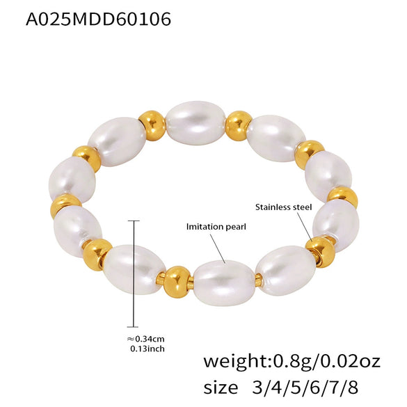 Wholesale Women's Geometric Stainless Steel 18K Gold Plated Handmade Beaded Ring Fashion Accessory