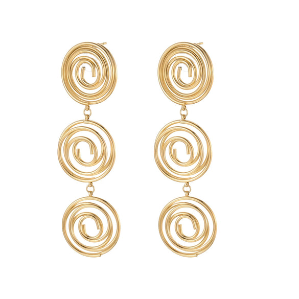 Wholesale Women's Geometric Stainless Steel 18K Gold Plated Hollow Circle Mosquito Coil Earrings