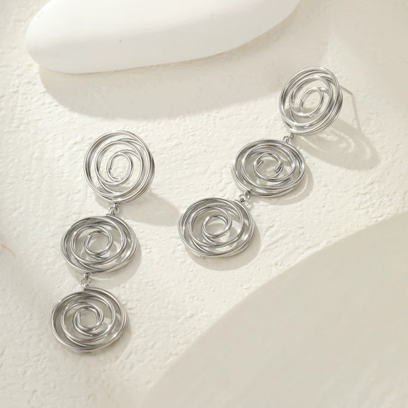 Wholesale Women's Geometric Stainless Steel 18K Gold Plated Hollow Circle Mosquito Coil Earrings