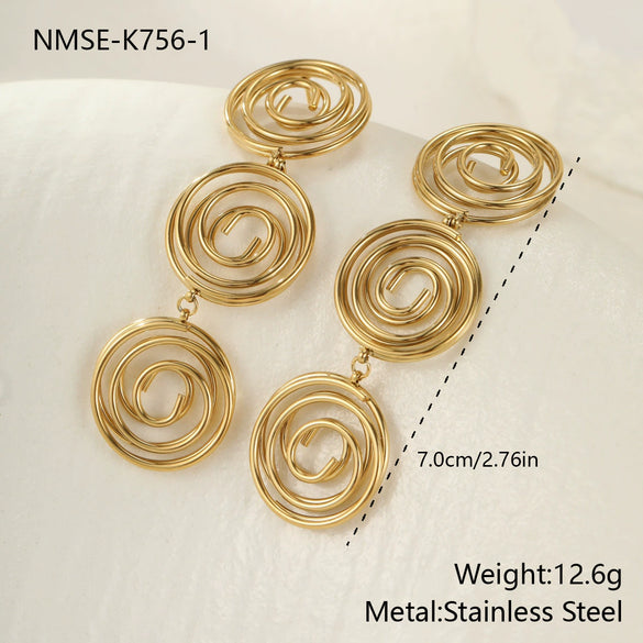 Wholesale Women's Geometric Stainless Steel 18K Gold Plated Hollow Circle Mosquito Coil Earrings